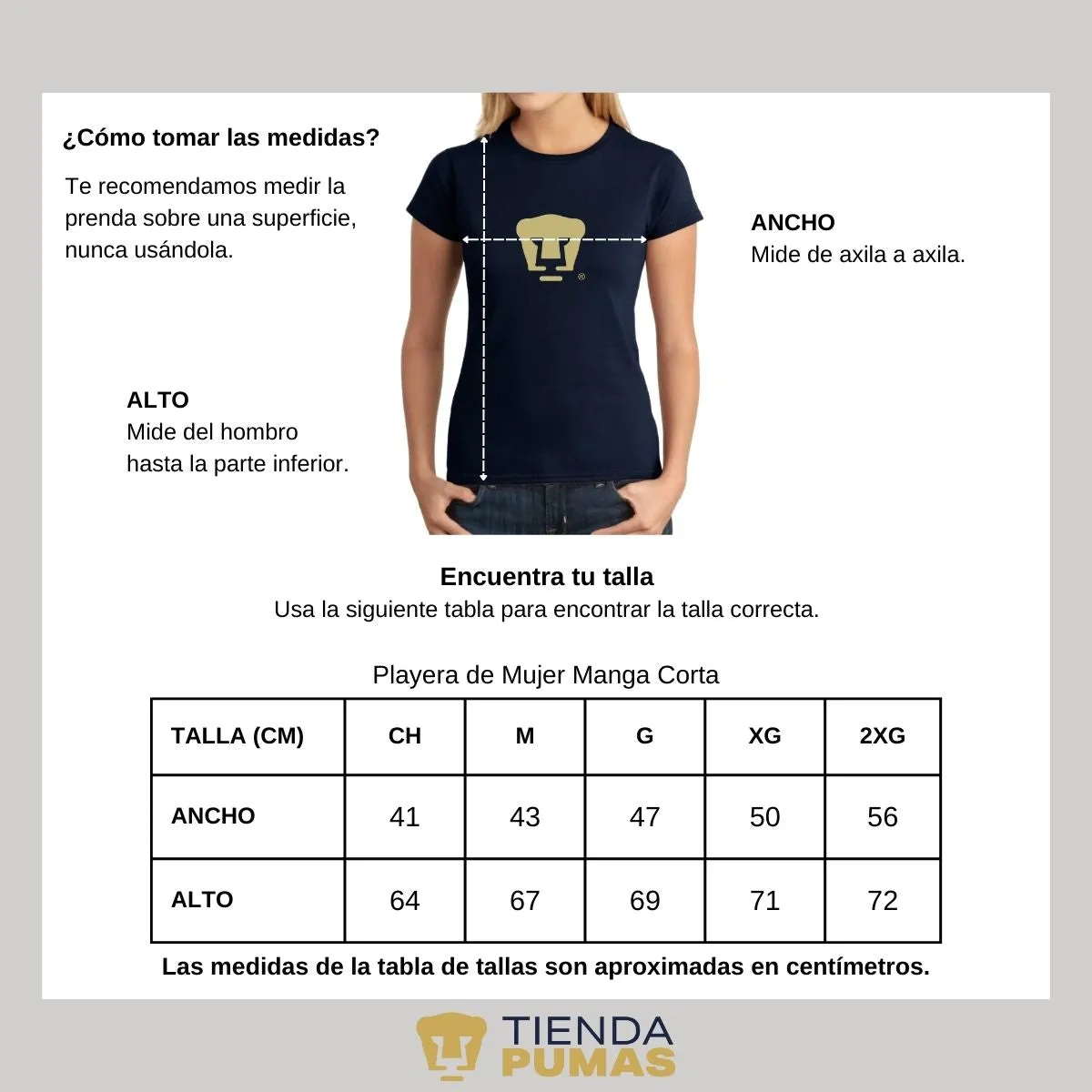 Playera Mujer Pumas UNAM Dorado Logo Vinil