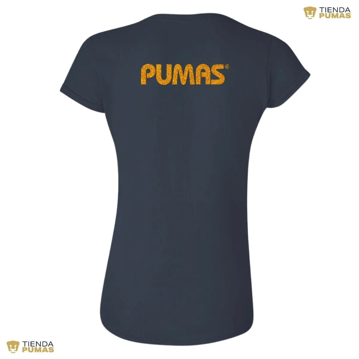 Playera Mujer Pumas UNAM Logo Dorado Glitter