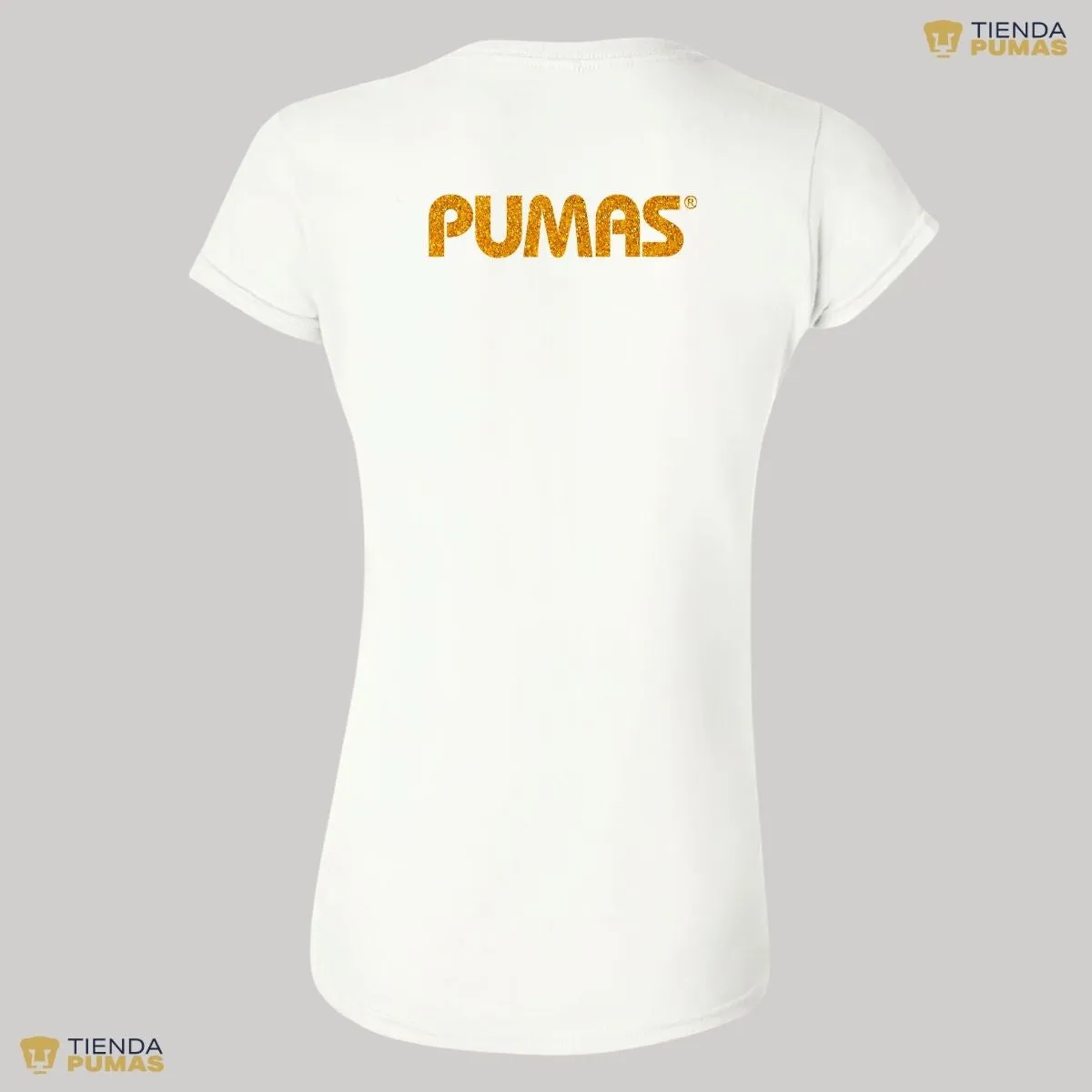 Playera Mujer Pumas UNAM Logo Dorado Glitter