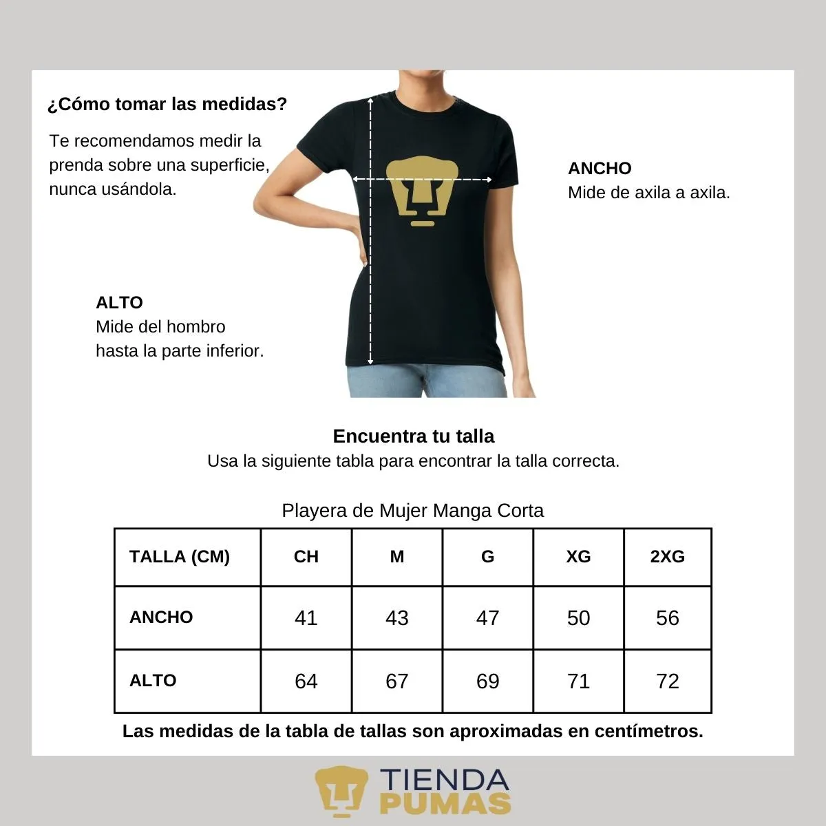 Playera Mujer Pumas UNAM Logo Dorado Vinil