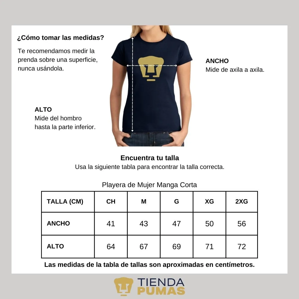 Playera Mujer Pumas UNAM Logo Dorado Vinil