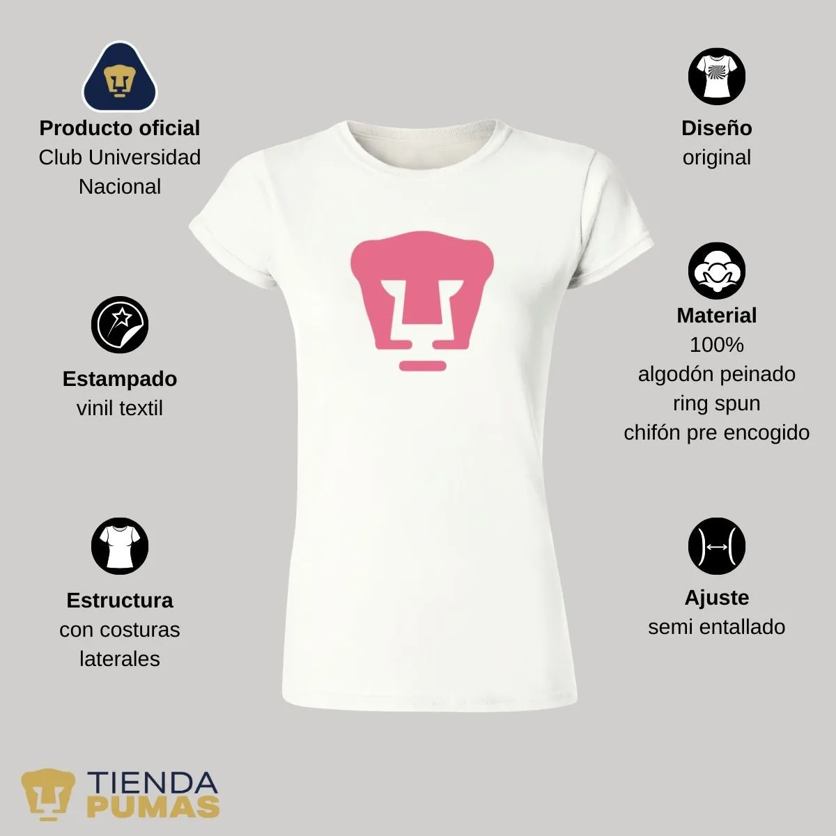 Playera Mujer Pumas UNAM Logo Rosa Vinil