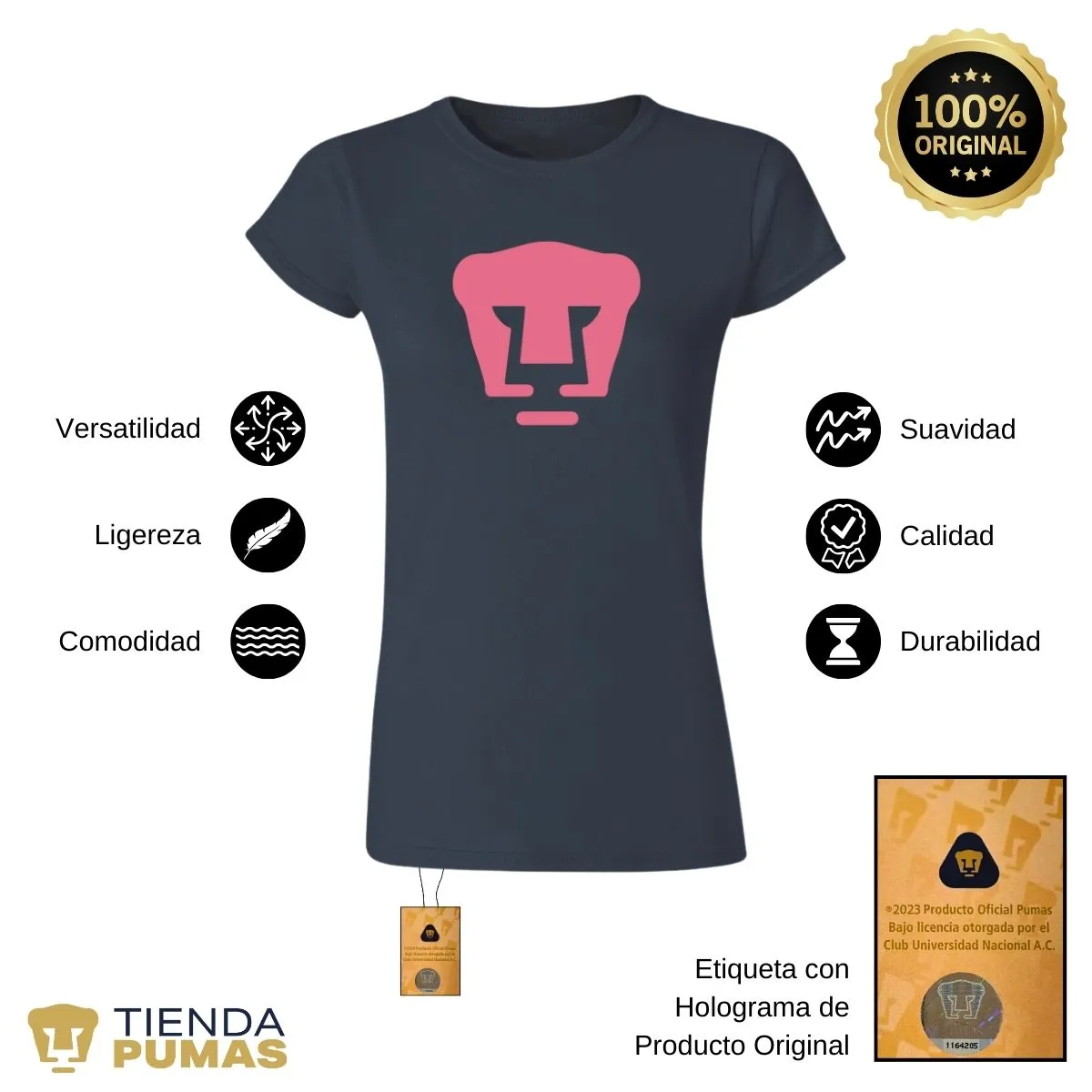 Playera Mujer Pumas UNAM Logo Rosa Vinil