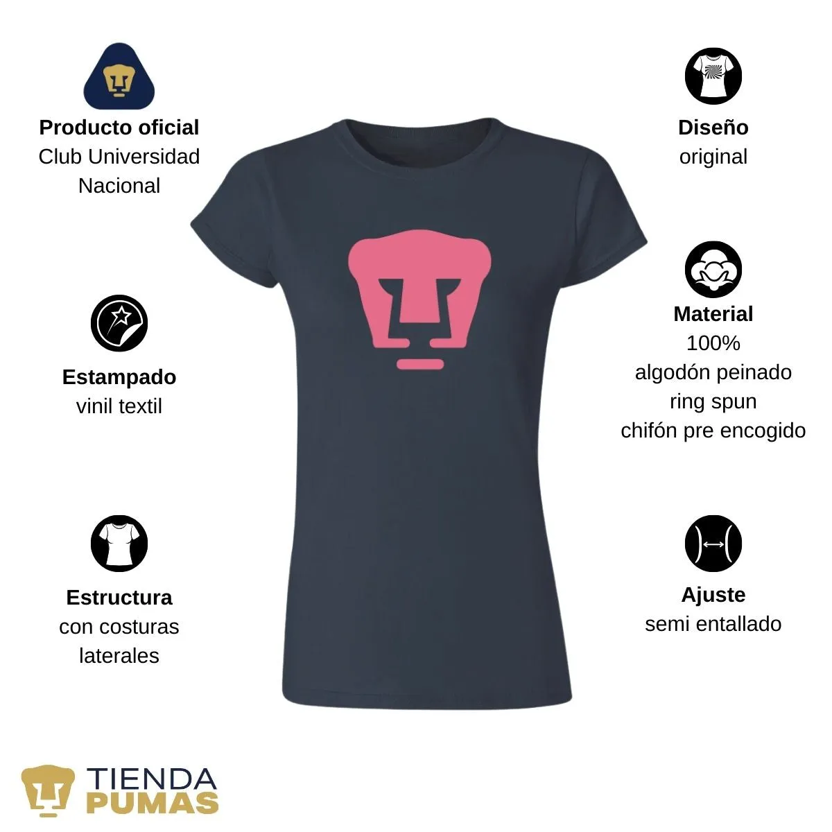 Playera Mujer Pumas UNAM Logo Rosa Vinil