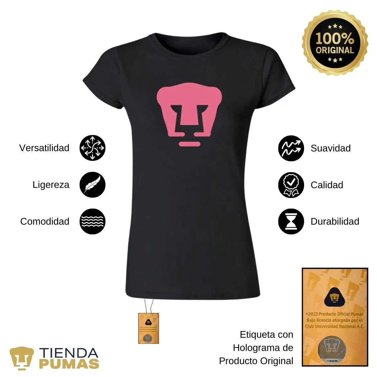 Playera Mujer Pumas UNAM Logo Rosa Vinil