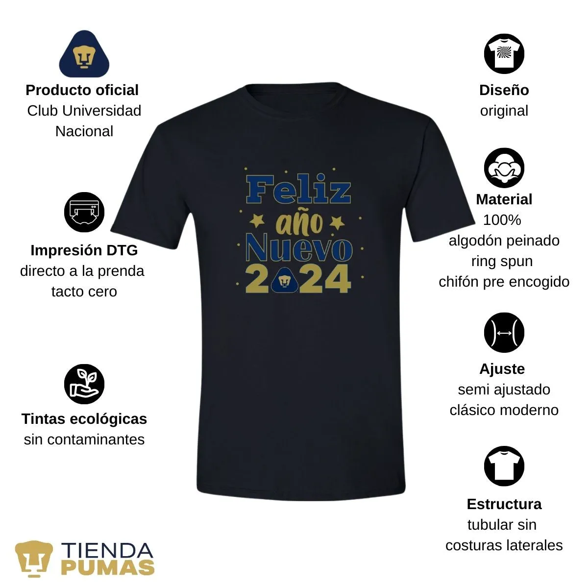 Playera Navidea Hombre Pumas UNAM Feliz Ao Nuevo