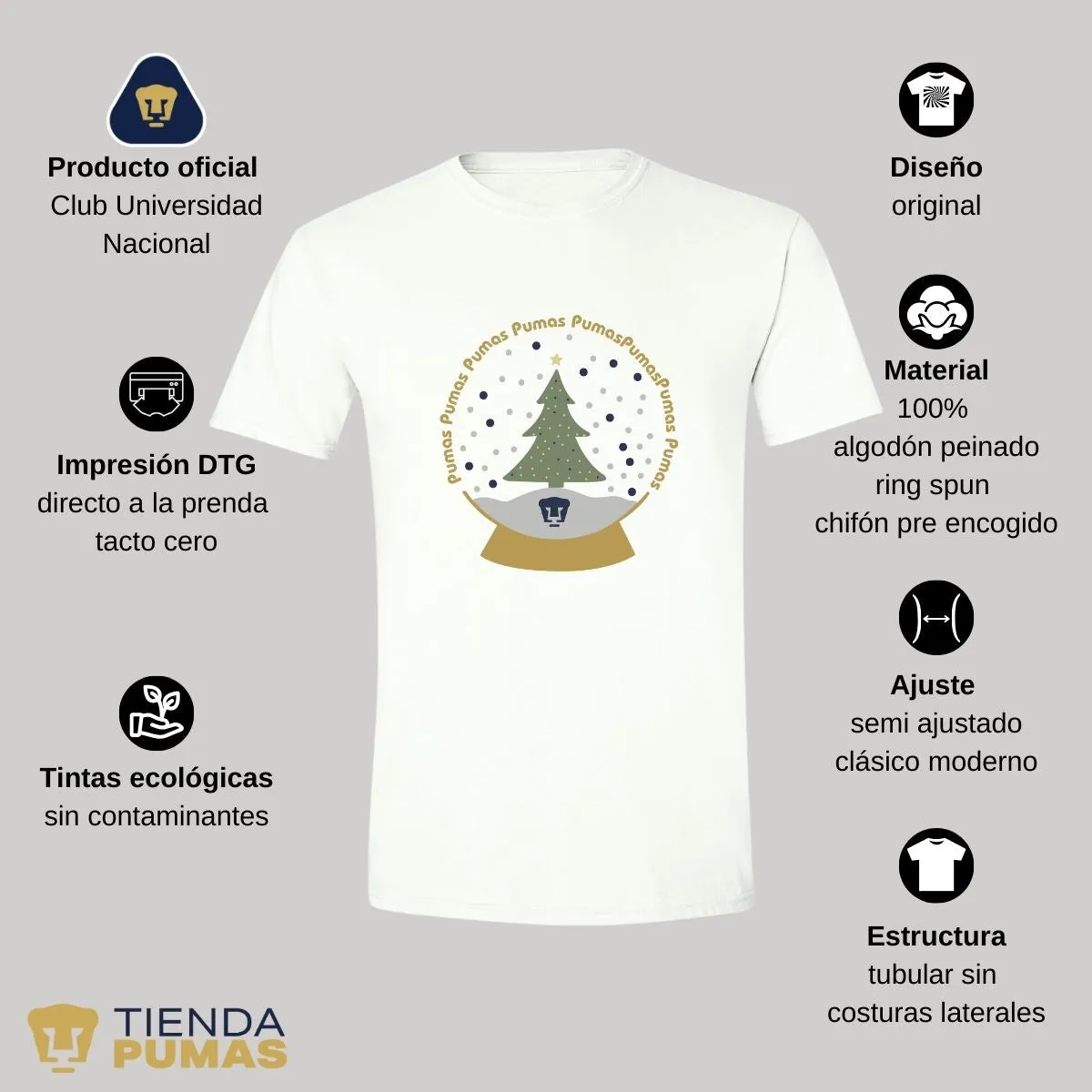 Playera Navidea Hombre Pumas UNAM Nieve