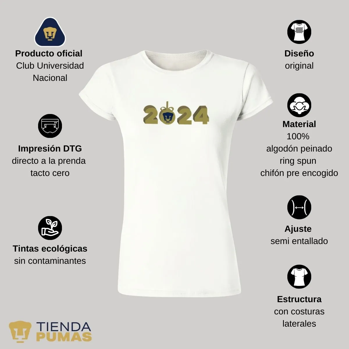 Playera Navidea Mujer Pumas UNAM Ao Nuevo