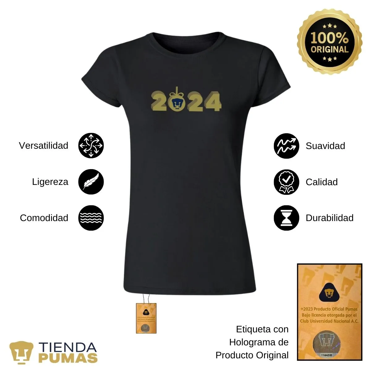 Playera Navidea Mujer Pumas UNAM Ao Nuevo