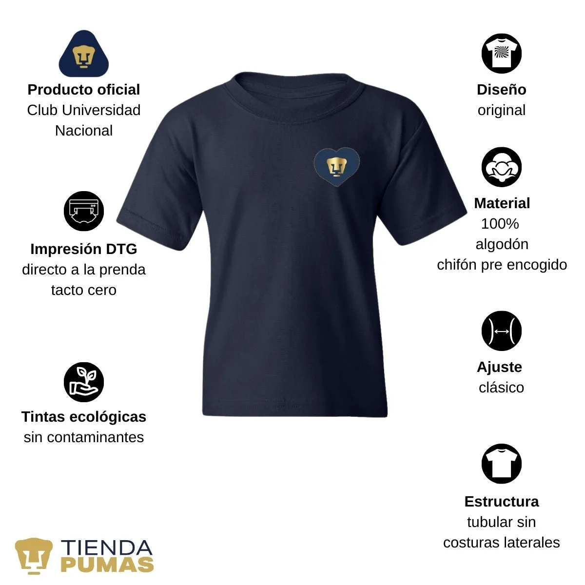 Playera Nios Pumas UNAM Corazón Bordado