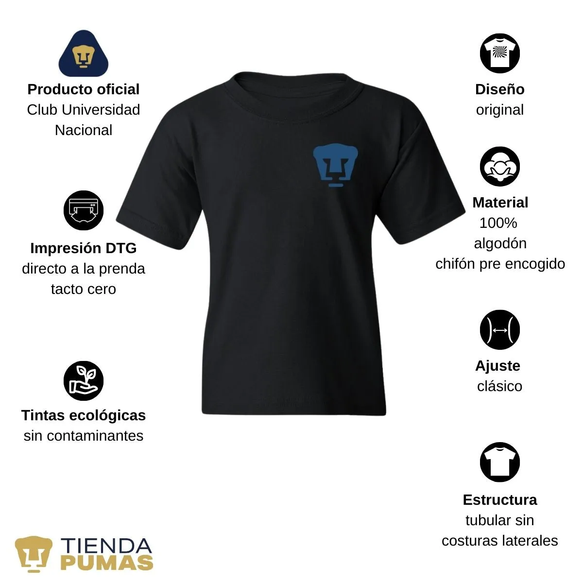 Playera Nios Pumas UNAM Logo Azul Escudo