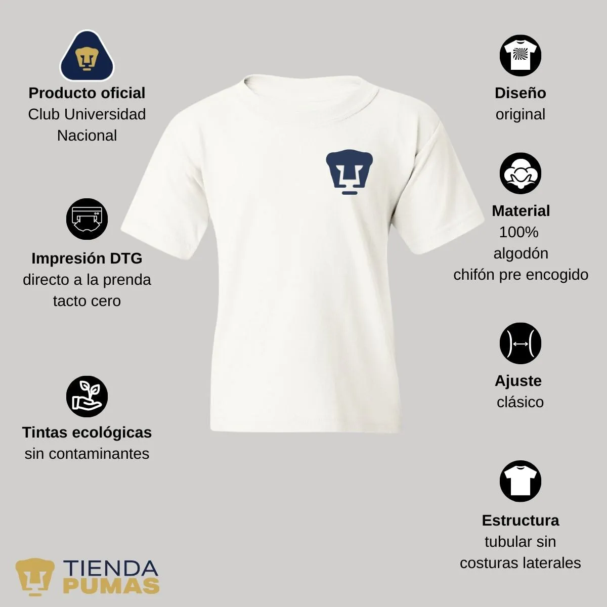 Playera Nios Pumas UNAM Logo Azul Escudo