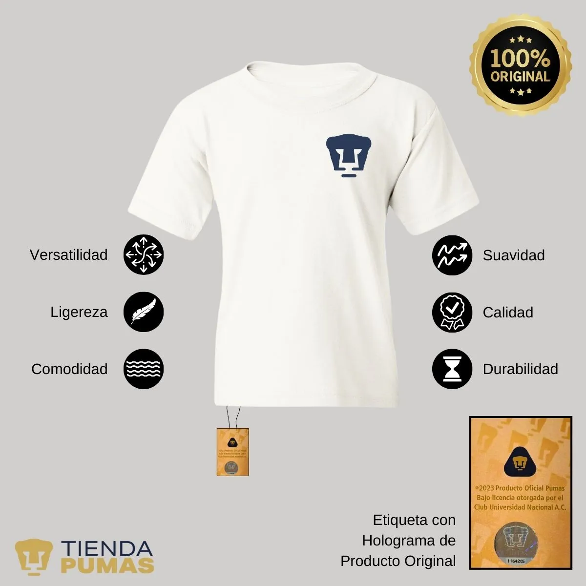 Playera Nios Pumas UNAM Logo Azul Escudo