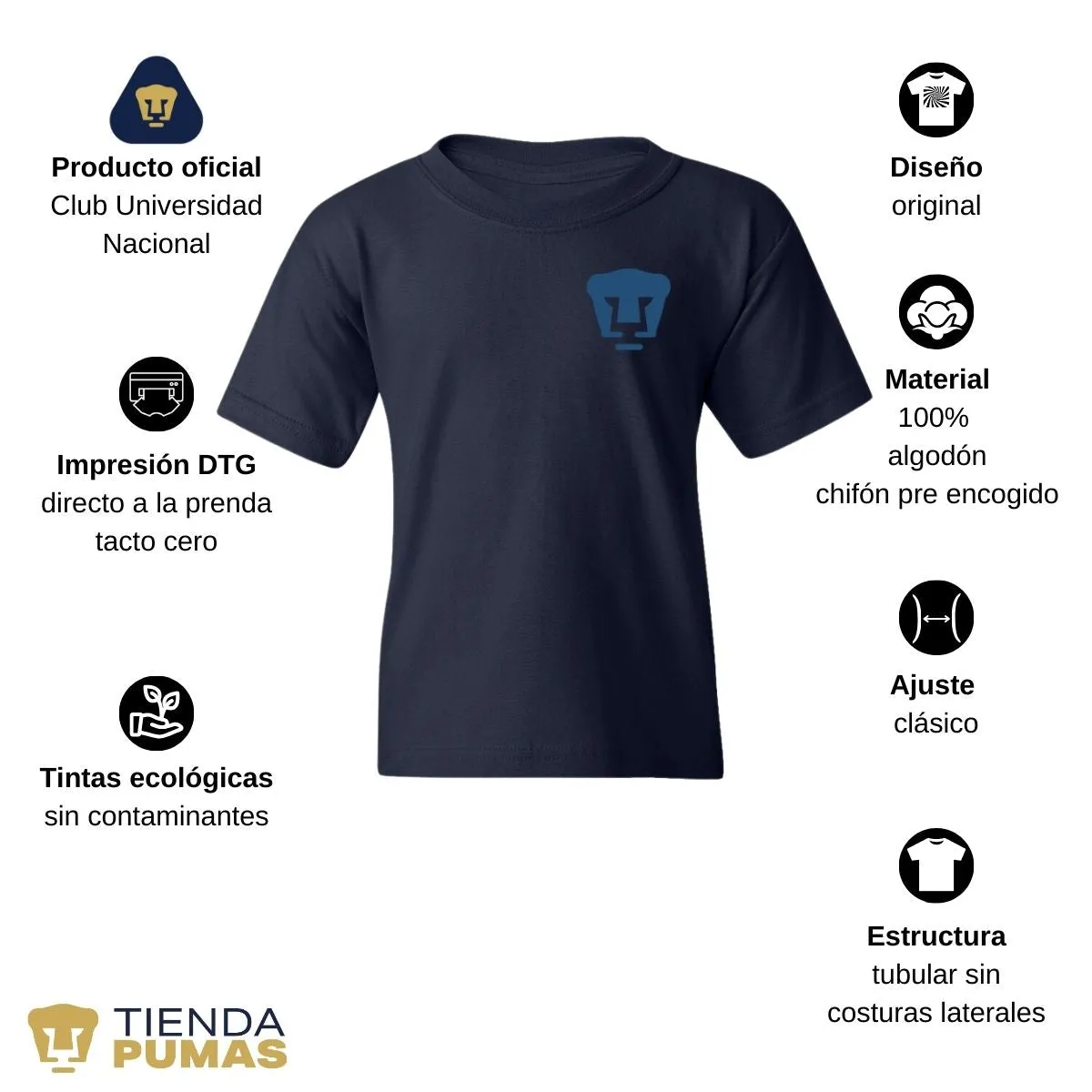 Playera Nios Pumas UNAM Logo Azul Escudo