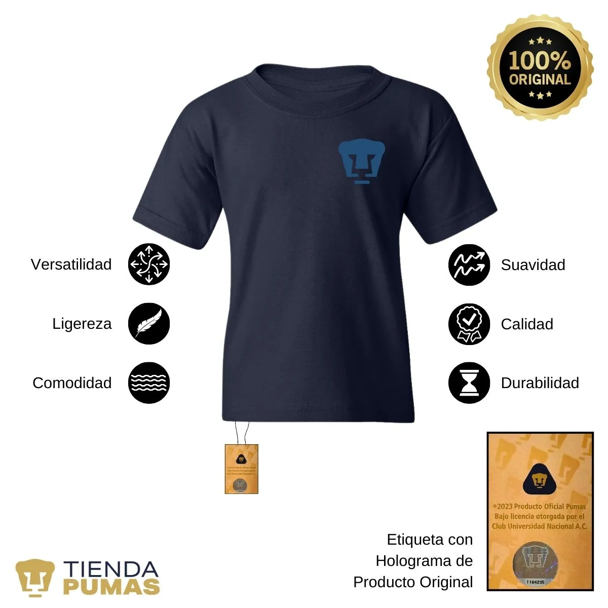 Playera Nios Pumas UNAM Logo Azul Escudo