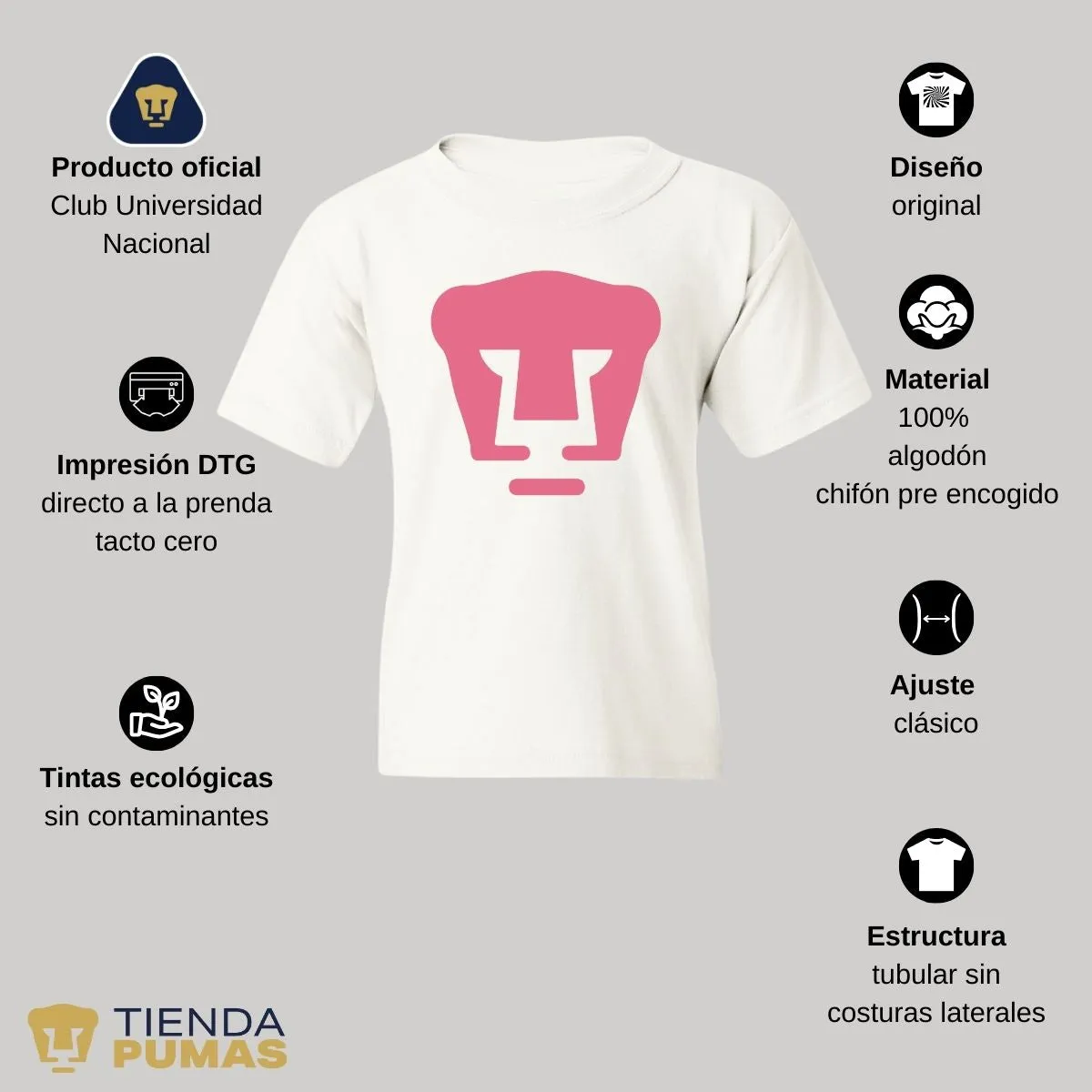 Playera Nios Pumas UNAM Logo Rosa