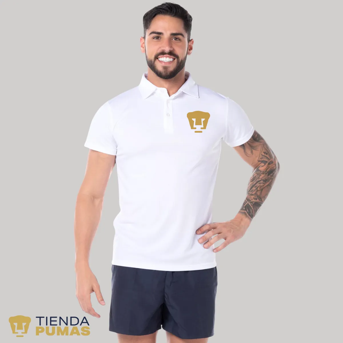 Playera Tipo Polo Hombre Pumas UNAM Logo Dorado