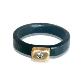 R1 - Custom Oxidized Sterling Silver Ring w 14KT Gold and Diamond. Price May Vary