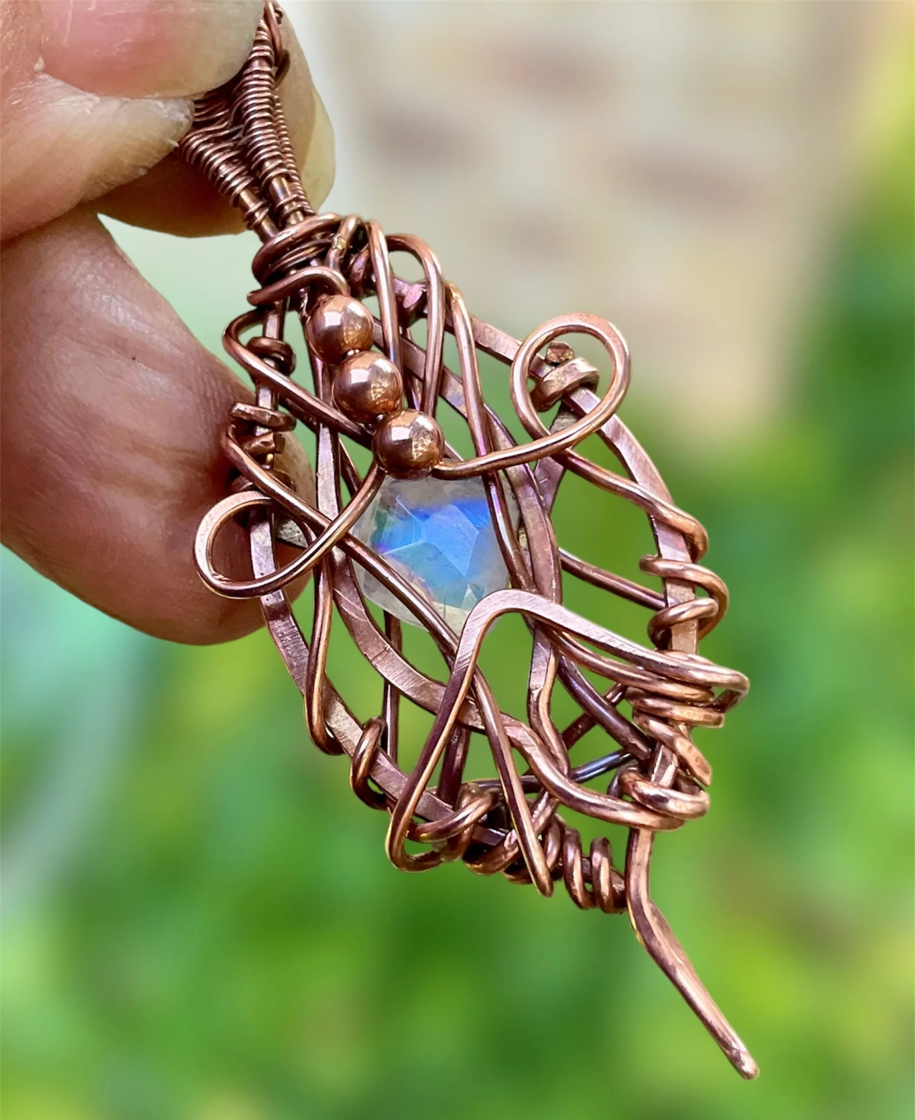 Rainbow Moonstone Wire Wrapped Pendant