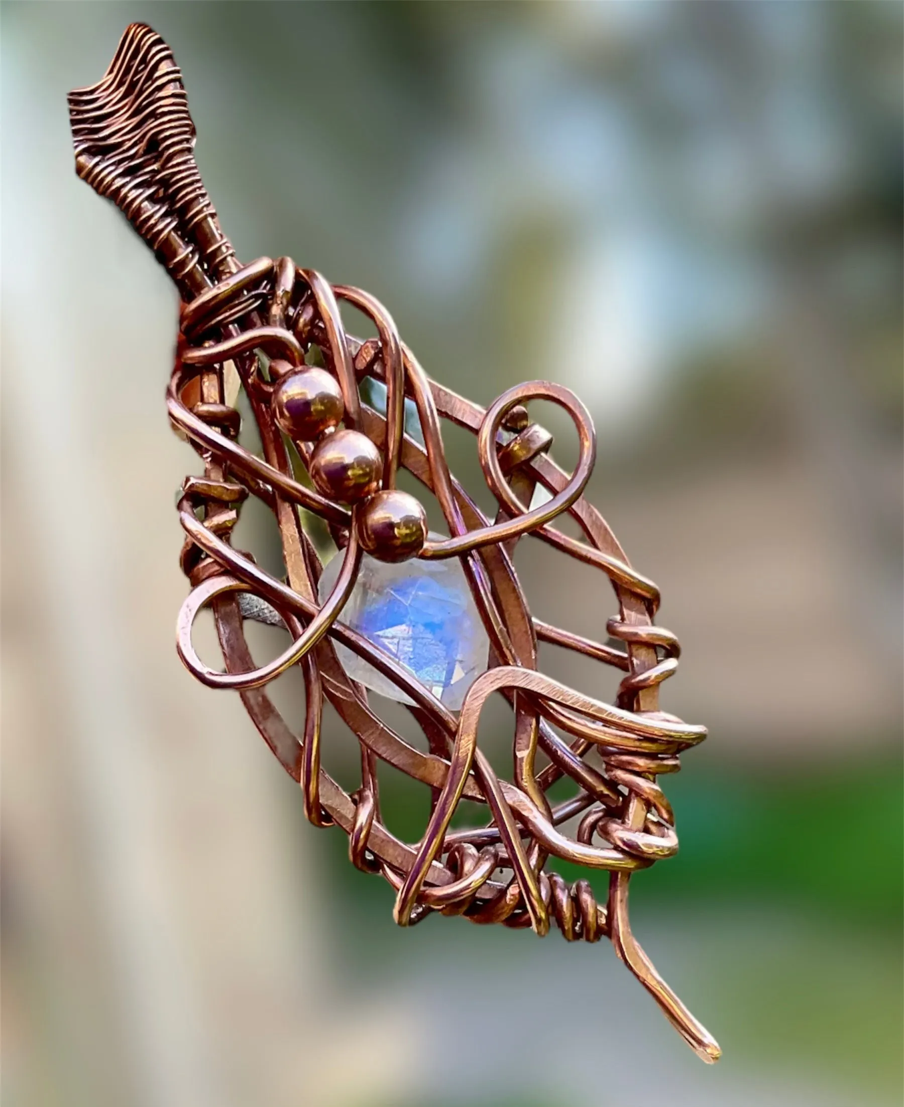 Rainbow Moonstone Wire Wrapped Pendant