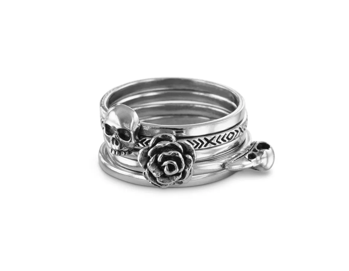 Raven Skull Stacking Ring - Silver