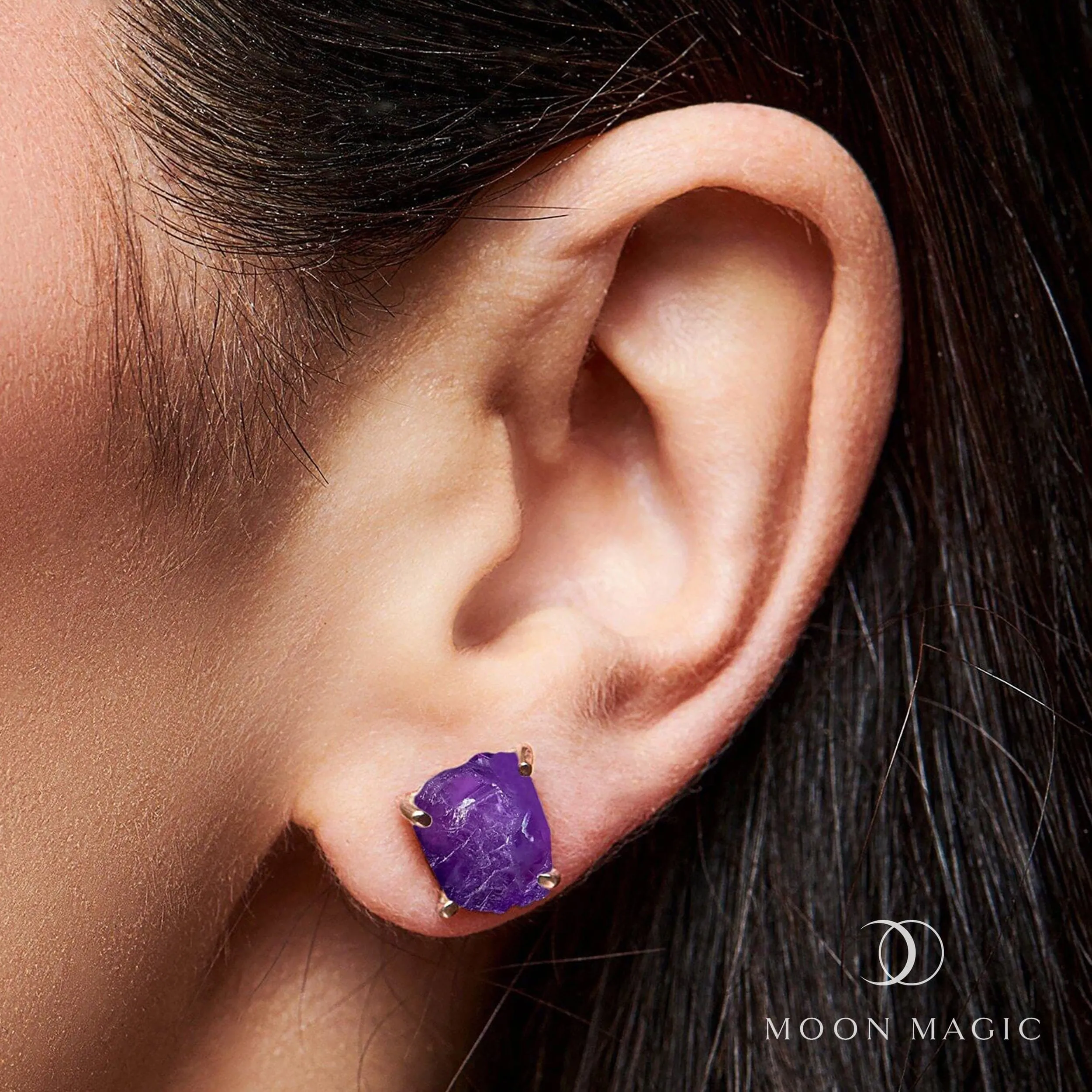 Raw Crystal Studs - Amethyst Studs