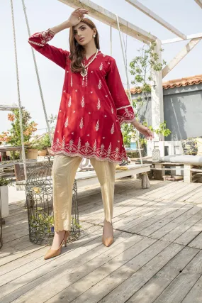 Ready to Wear Schiffli Embroidered Red Cotton Kurti DEK-21221