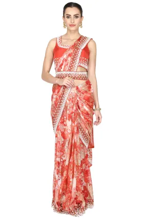 Red and pink pre-drape saree