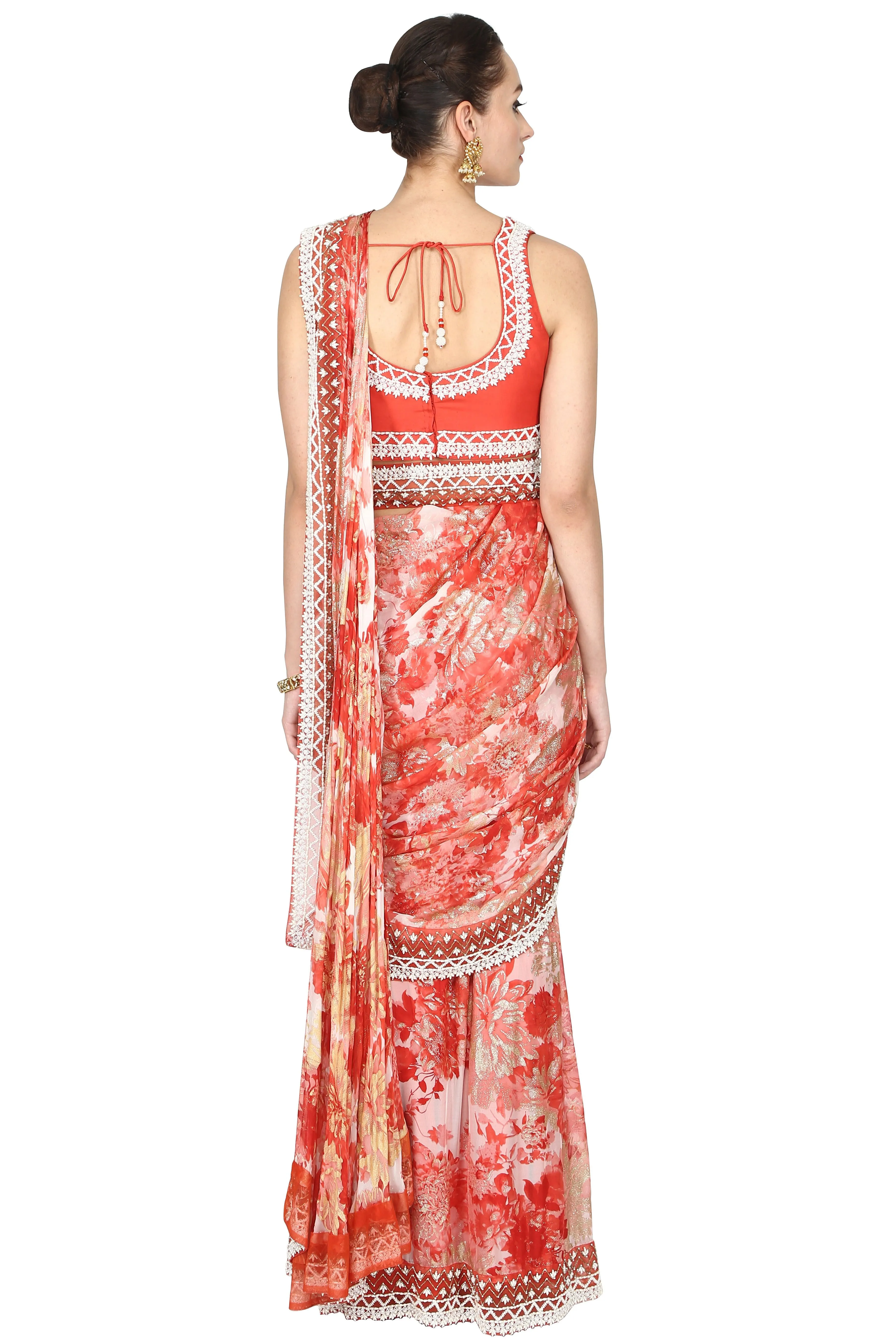 Red and pink pre-drape saree