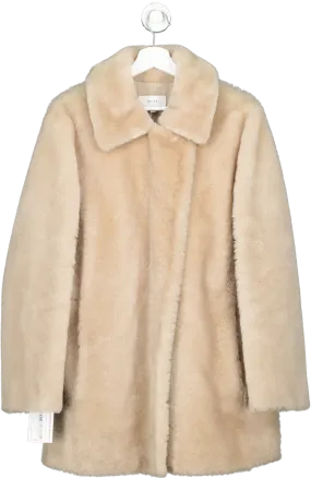 REISS Beige Izzie shearling mid length coat UK L