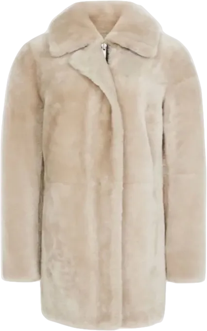 REISS Beige Izzie shearling mid length coat UK L