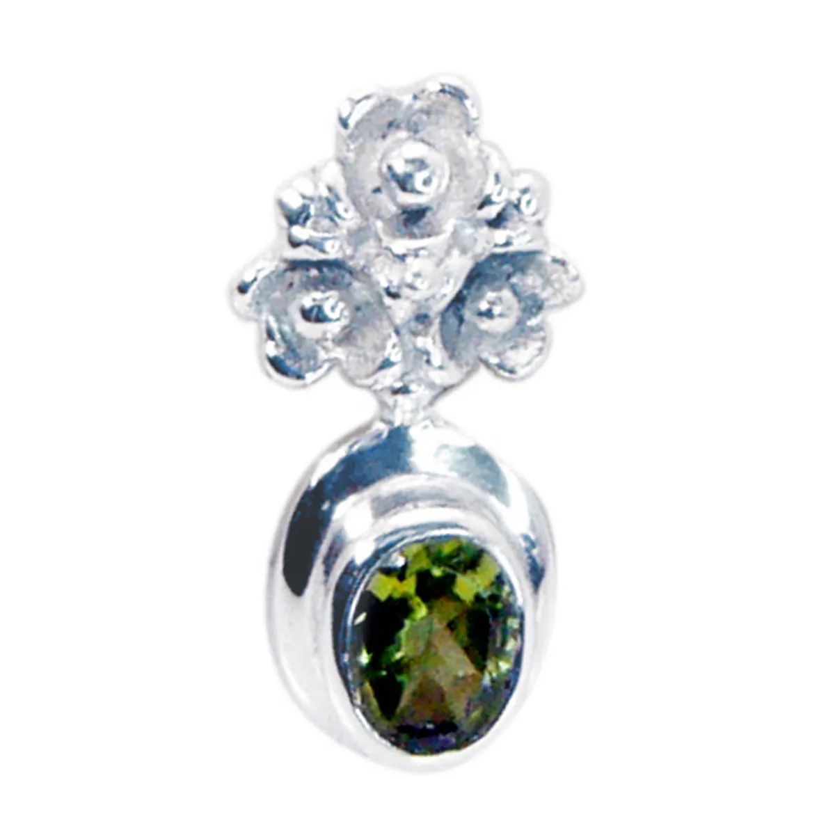 Riyo Cute Gems Oval Faceted Green Peridot Silver Pendant Gift For Wife