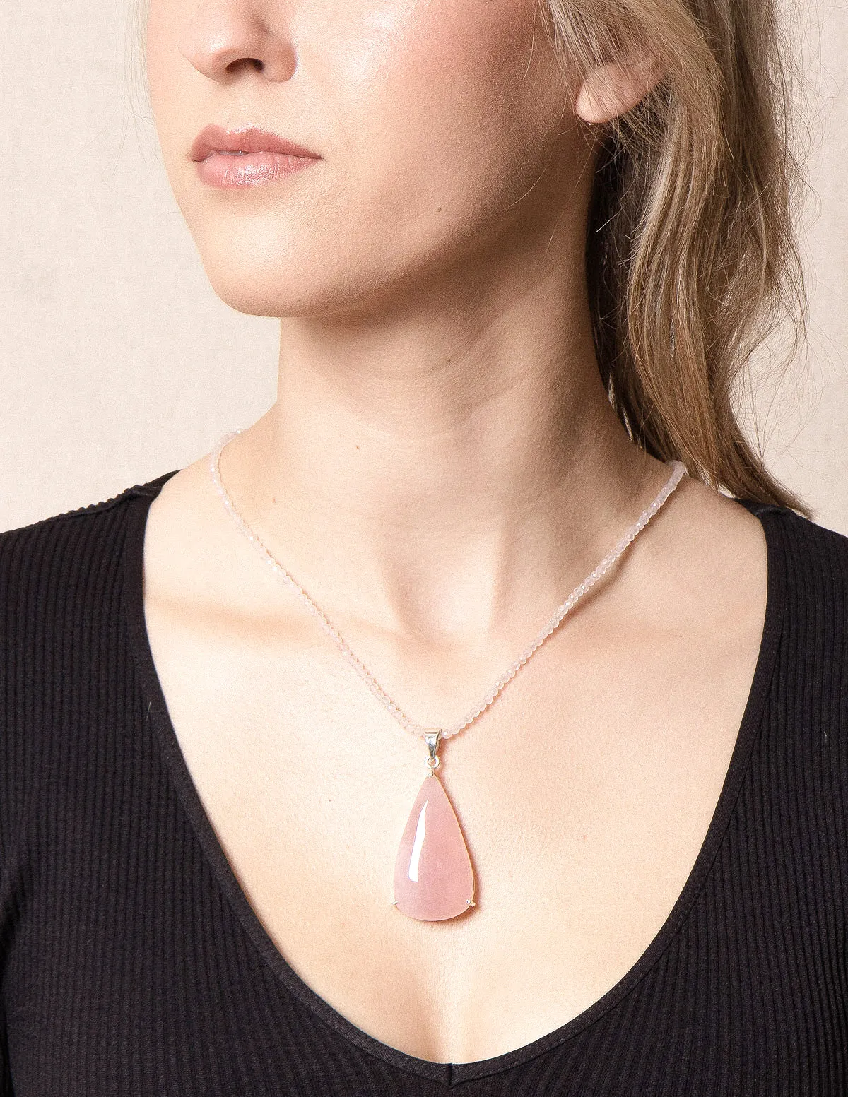 Rose Quartz Beaded Gemstone Necklace - One of a Kind