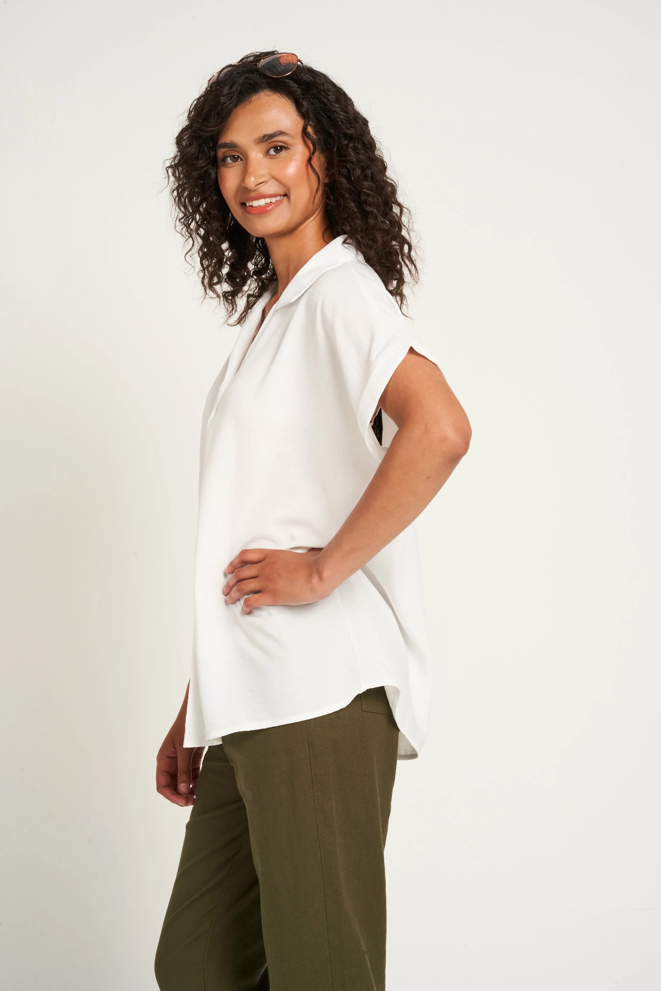 Saloos Extended Shoulder Short Sleeves Blouse