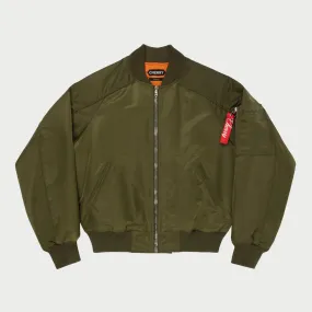 Satin Bomber Jacket (Olive)