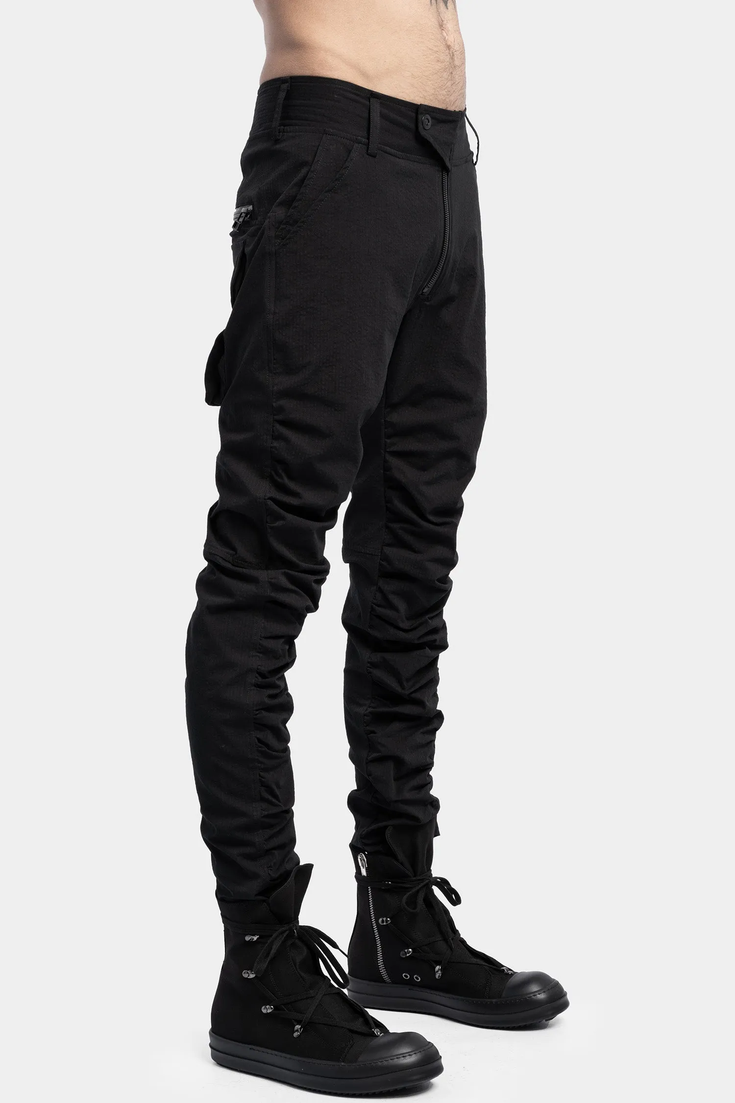 Seersucker Cotton Slim Recoil Trousers