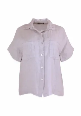 SHORT SLEEVE DOUBLE POCKET LINEN BLOUSE (GREY) - PISTACHE