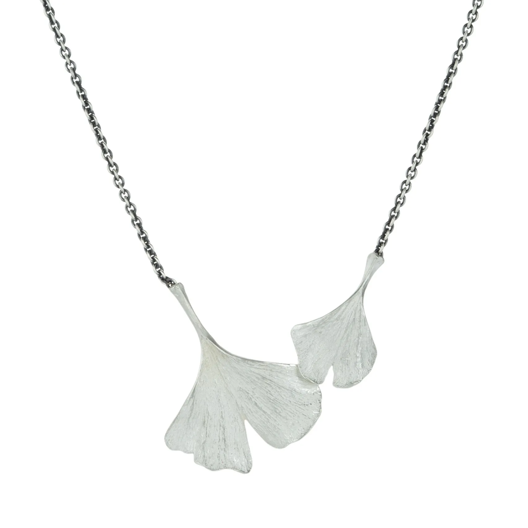 Silver Double Gingko Leaf Pendant Necklace