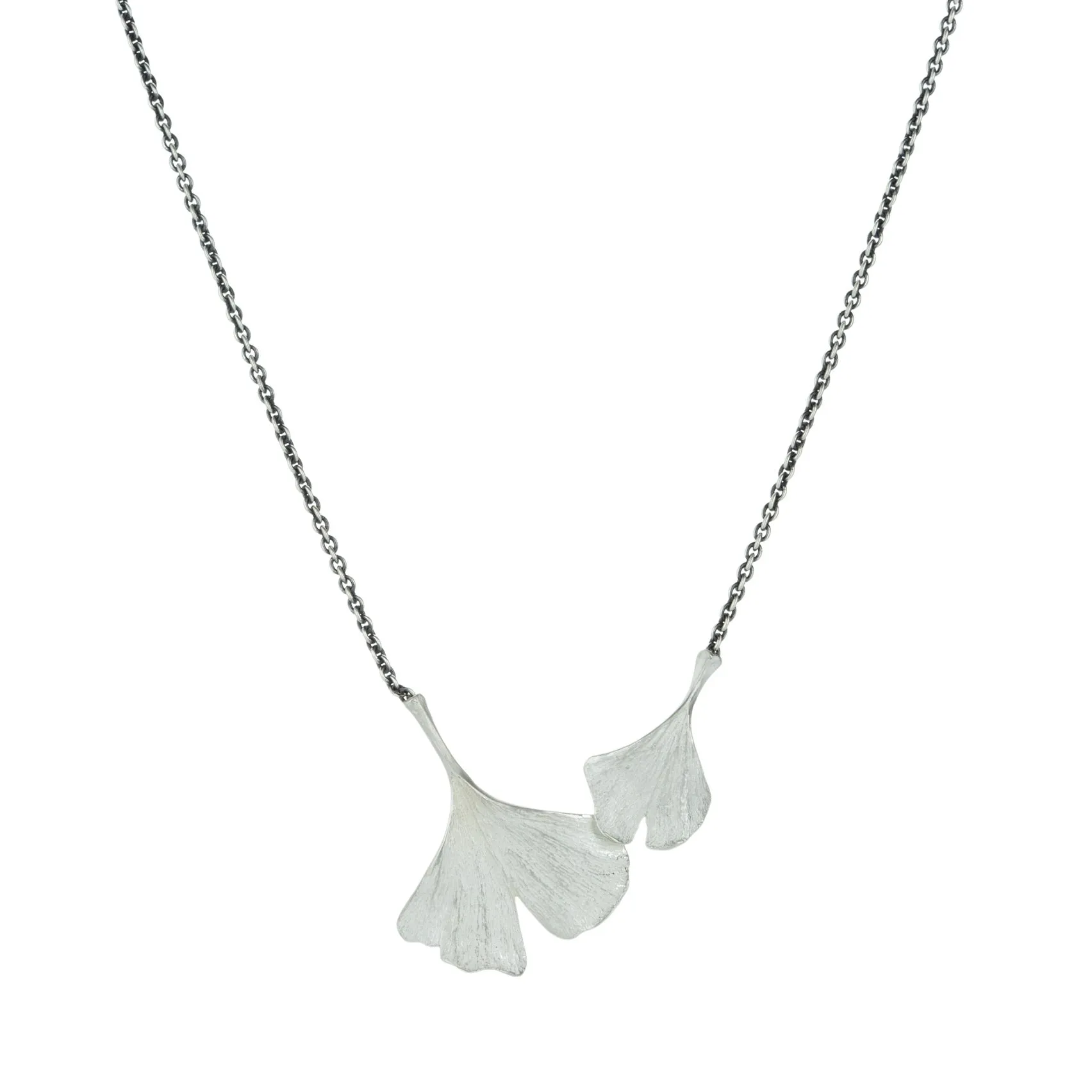 Silver Double Gingko Leaf Pendant Necklace