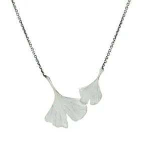 Silver Double Gingko Leaf Pendant Necklace