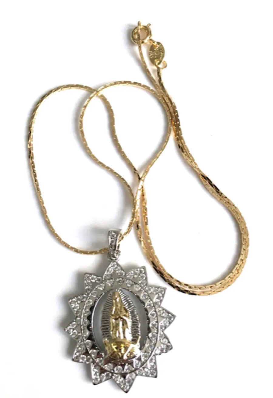 Silver Plated Our Lady of Guadalupe Medal Necklace for Woman