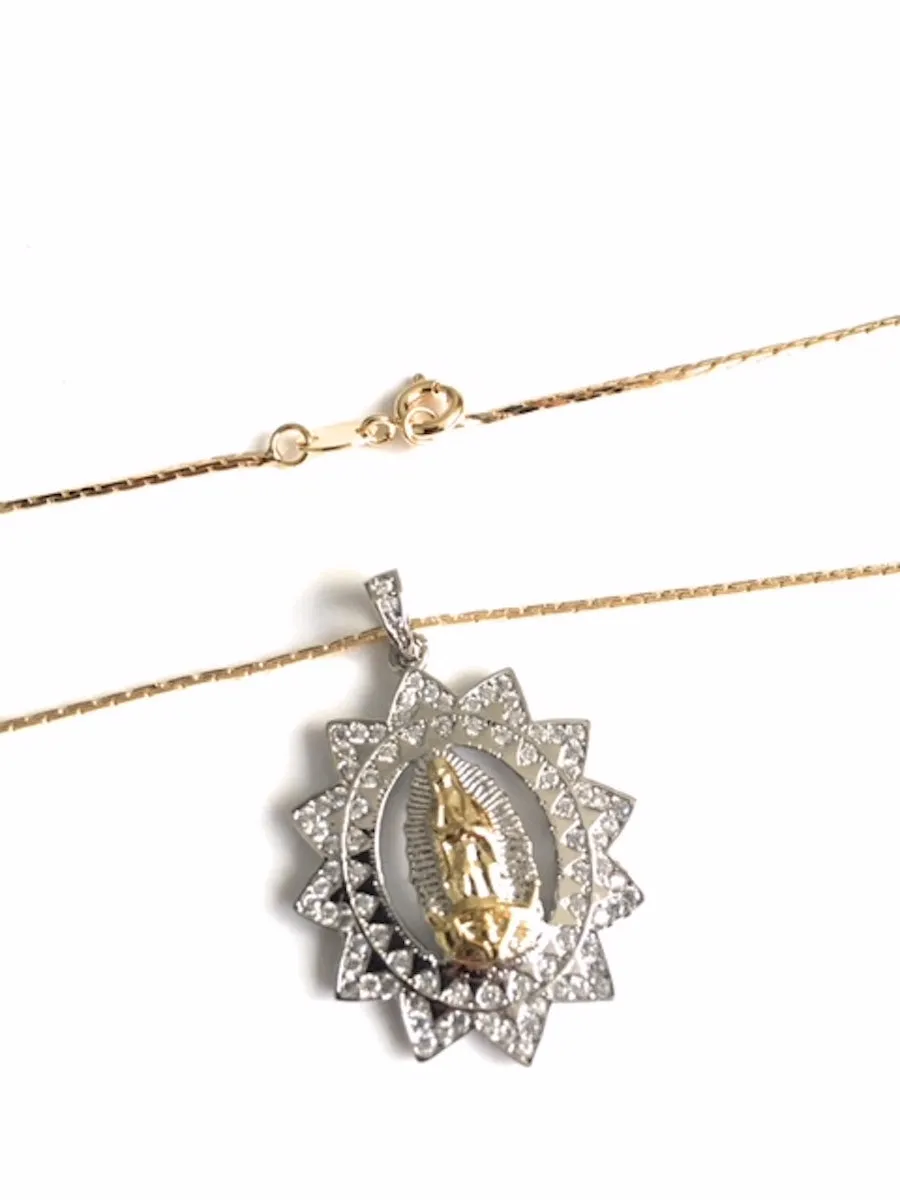 Silver Plated Our Lady of Guadalupe Medal Necklace for Woman