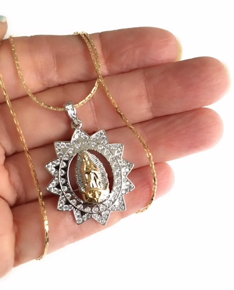 Silver Plated Our Lady of Guadalupe Medal Necklace for Woman