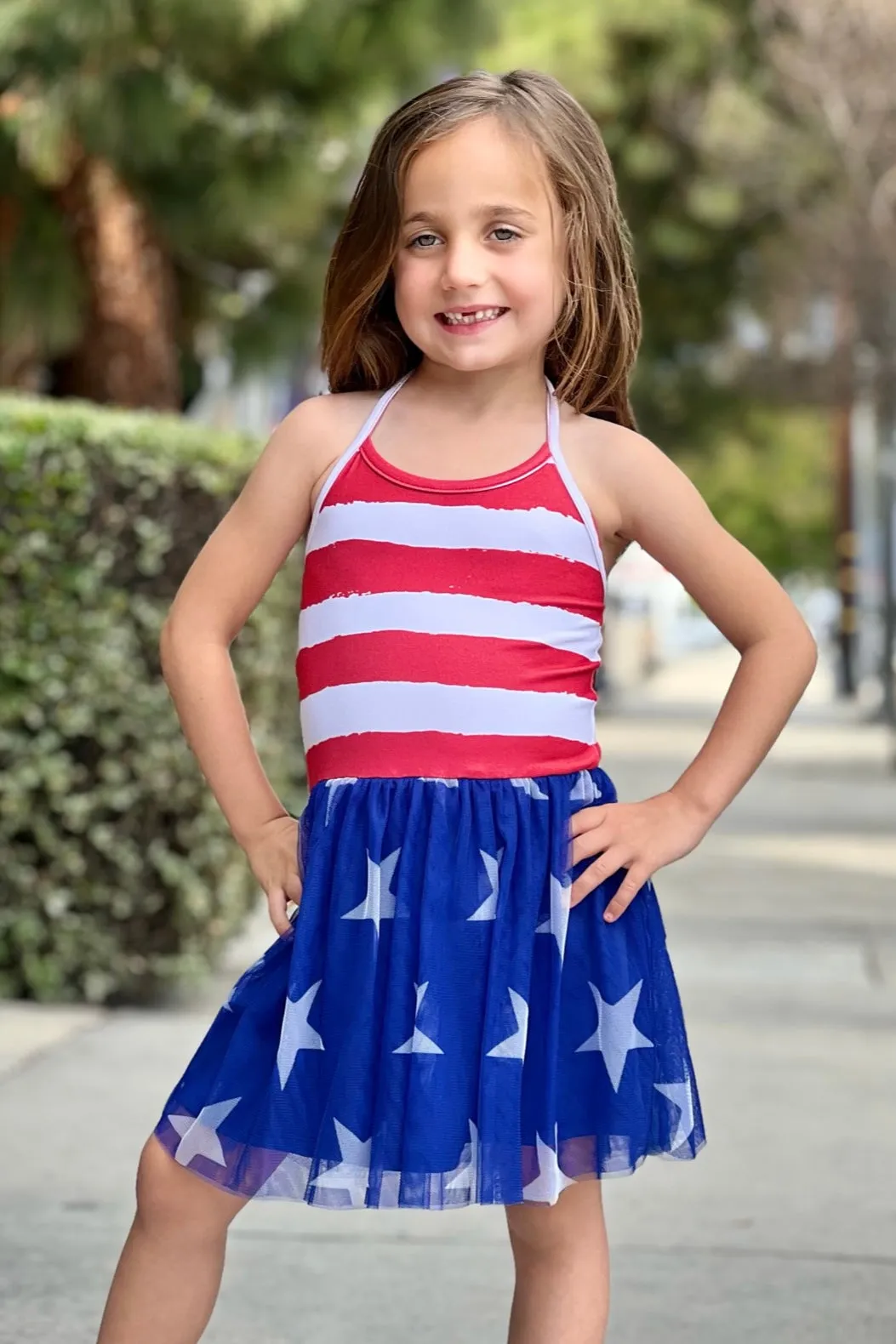 Simply Soft Halter Be Happy Tulle Dress - Stars & Stripes