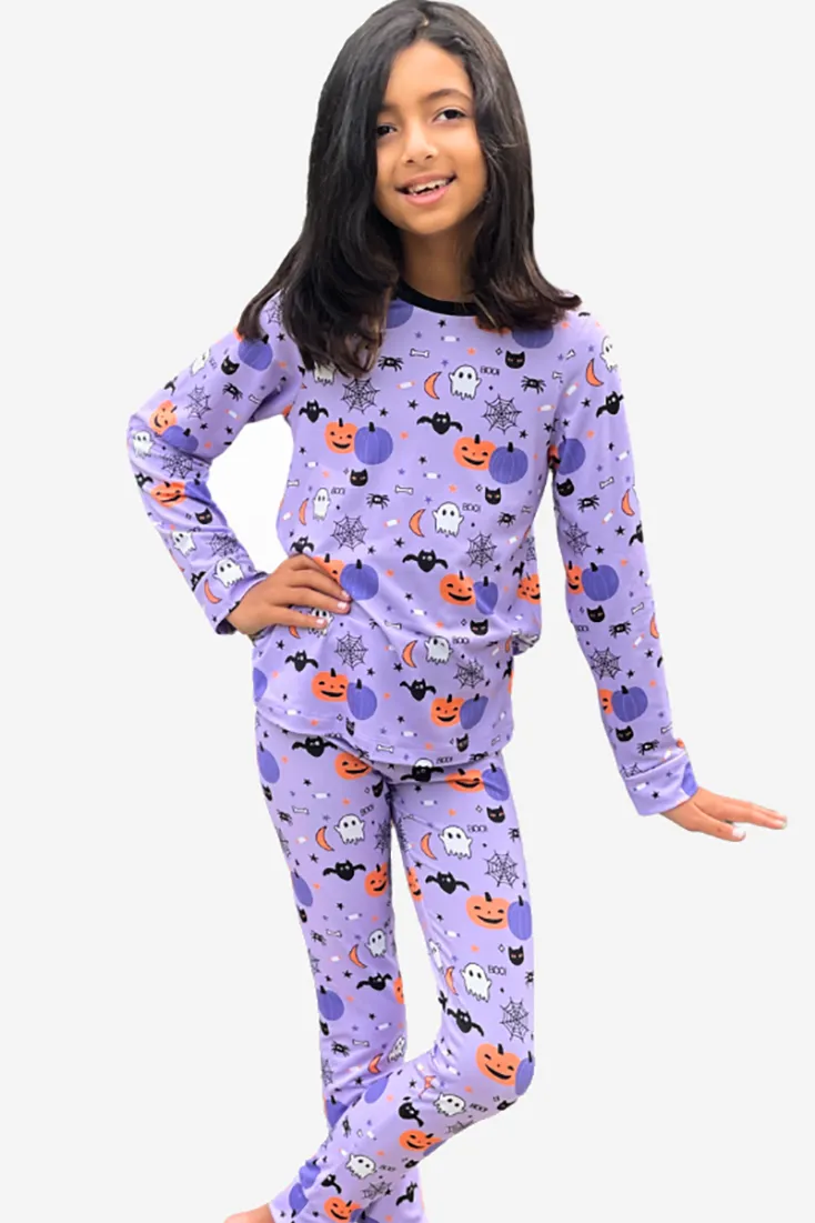 Simply Soft Long Sleeve Crew & Slim Lounge Bottom - Lavender Halloween