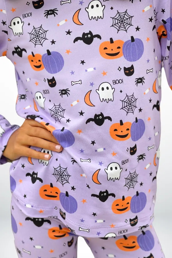 Simply Soft Long Sleeve Crew & Slim Lounge Bottom - Lavender Halloween