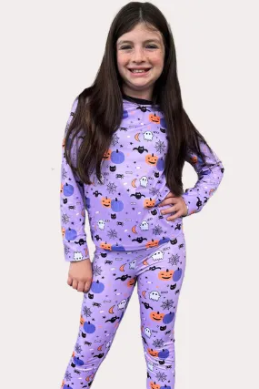 Simply Soft Long Sleeve Crew & Slim Lounge Bottom - Lavender Halloween