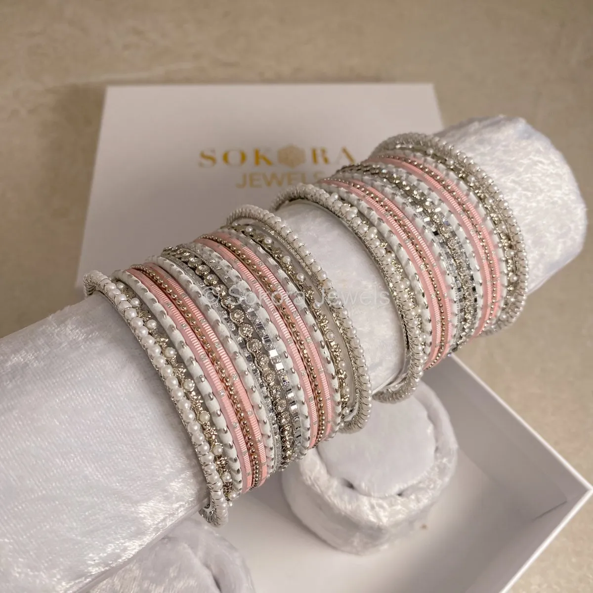 Small Silver & Pink Bangle set