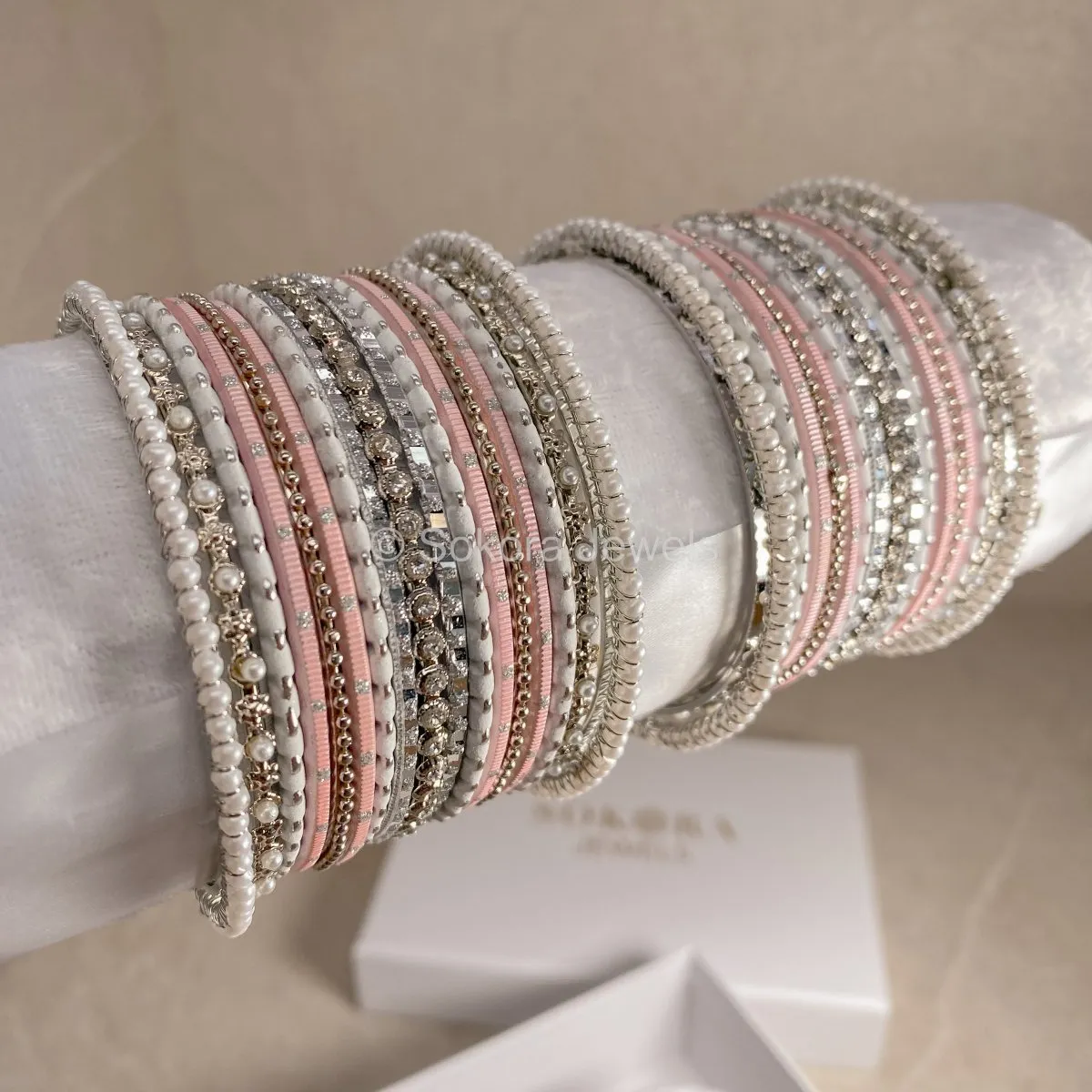 Small Silver & Pink Bangle set