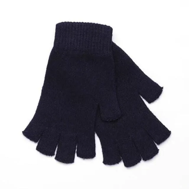 Sparsil Women Men Half Finger Cashmere Glove Short Wool Knitted Wrist Mitten Winter Warm Unisex Wool Stretch Fingerless Gloves